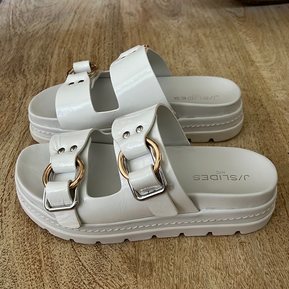 J/Slides White Patent Leather Slides